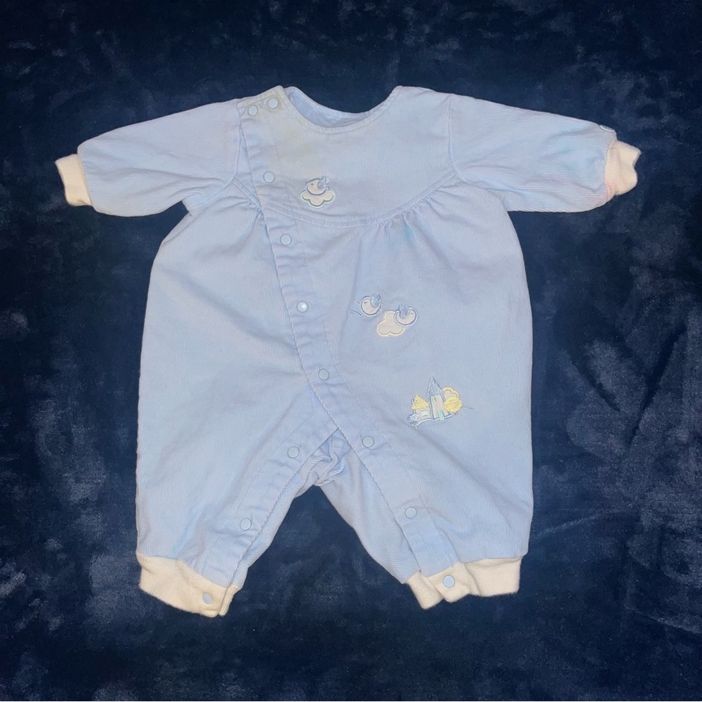 Vintage 90s Baby Chemise Lacoste Baby Blue Corduroy Onesie 3months